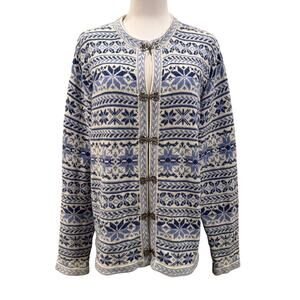 Croft Barrow Nordic Fair Isle Cardigan Blue White XL Snow Ski Grandmacore Cabin